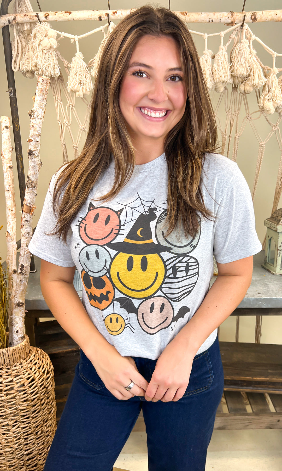 Spooky Smiley Halloween Graphic T-Shirt