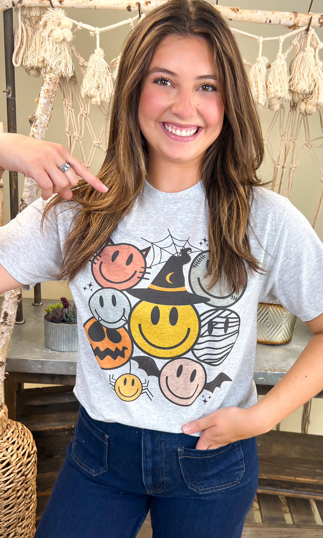 Spooky Smiley Halloween Graphic T-Shirt
