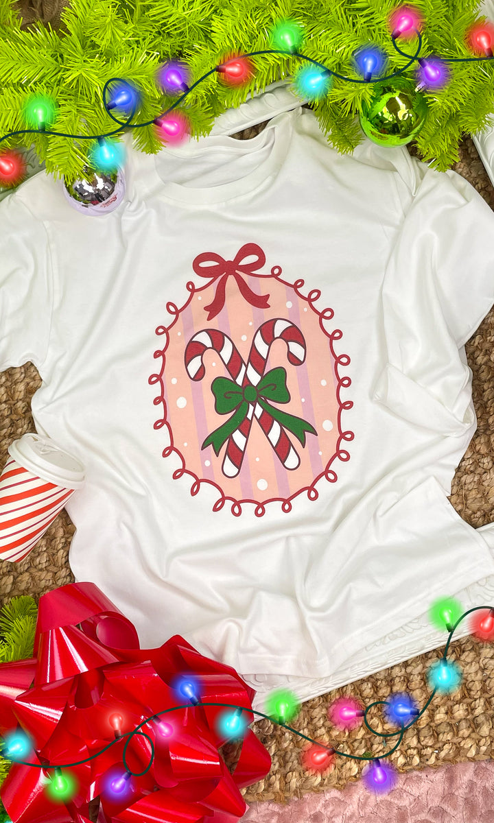 Striped Candy Cane Christmas Long Sleeve Graphic T-Shirt