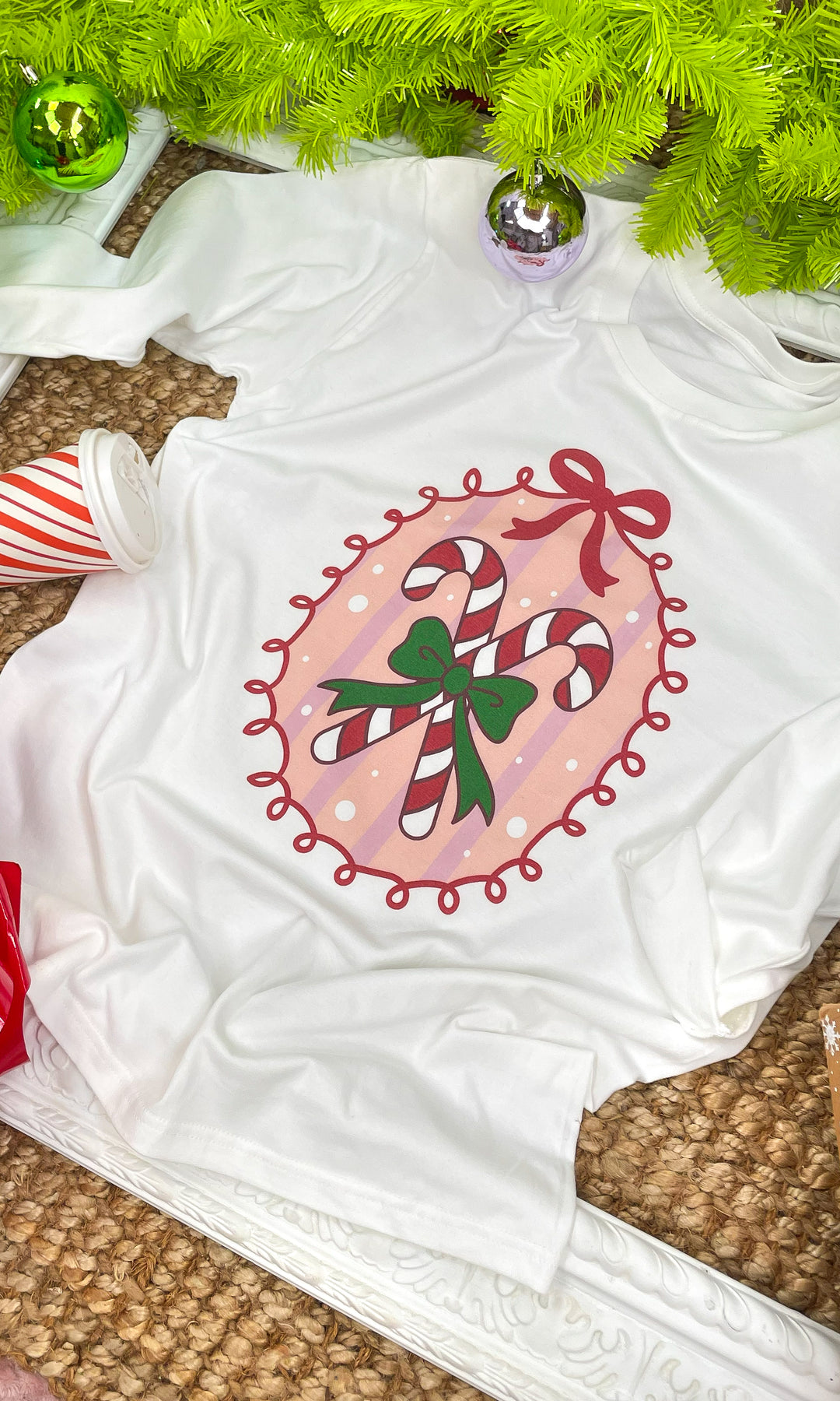 Striped Candy Cane Christmas Long Sleeve Graphic T-Shirt