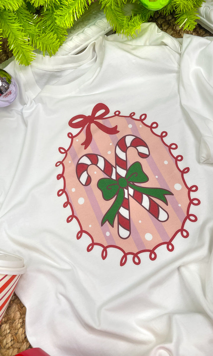 Striped Candy Cane Christmas Long Sleeve Graphic T-Shirt