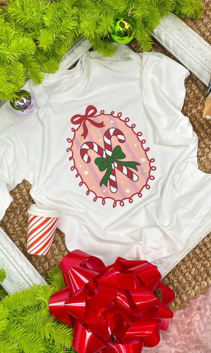 Striped Candy Cane Christmas Long Sleeve Graphic T-Shirt