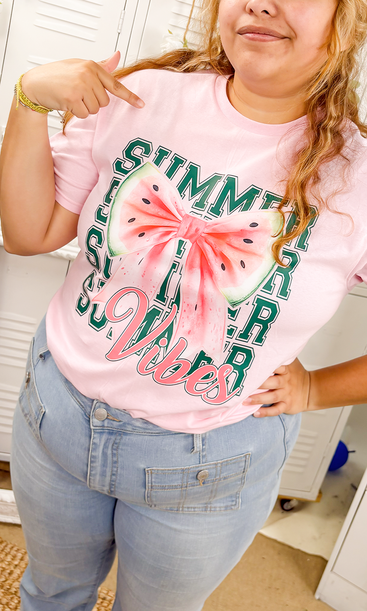 Summer Watermelon Bow Graphic T-Shirt