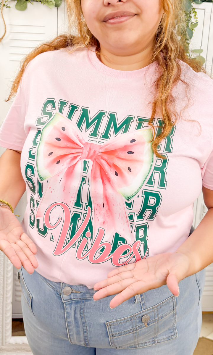 Summer Watermelon Bow Graphic T-Shirt