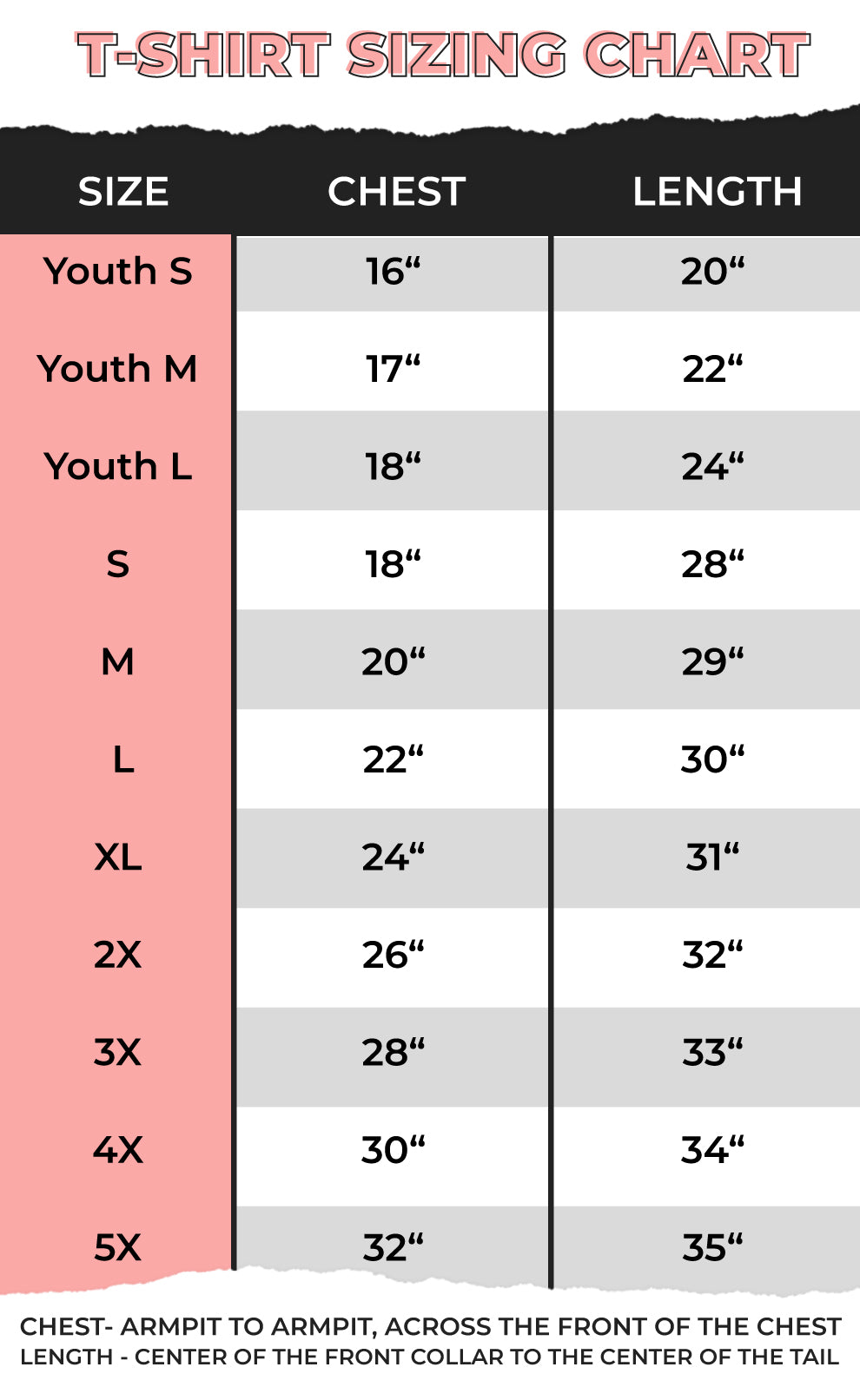 T-shirt sizing chart for the Checkerboard Grade Level Graphic T-Shirt, detailing various sizes and measurements.