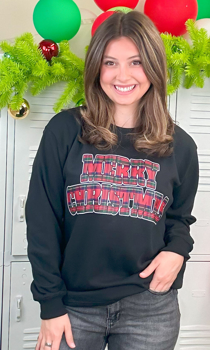 Tartan Merry Christmas Graphic Sweatshirt