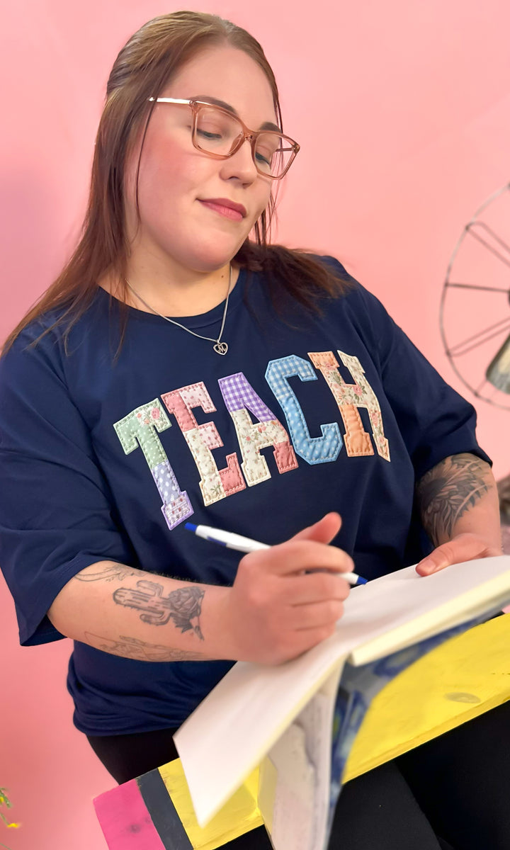 Teach Patchwork Graphic T-Shirt