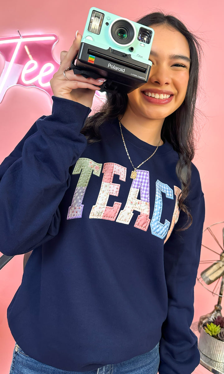 Teach Patchwork Graphic Sweatshirt