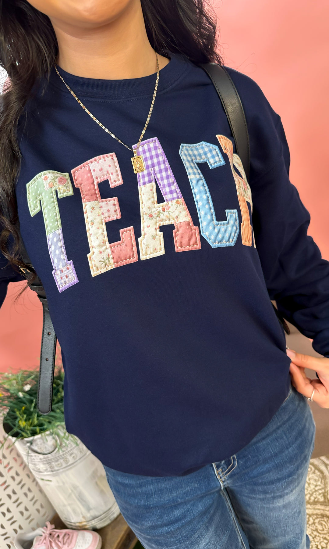 Teach Patchwork Graphic Sweatshirt