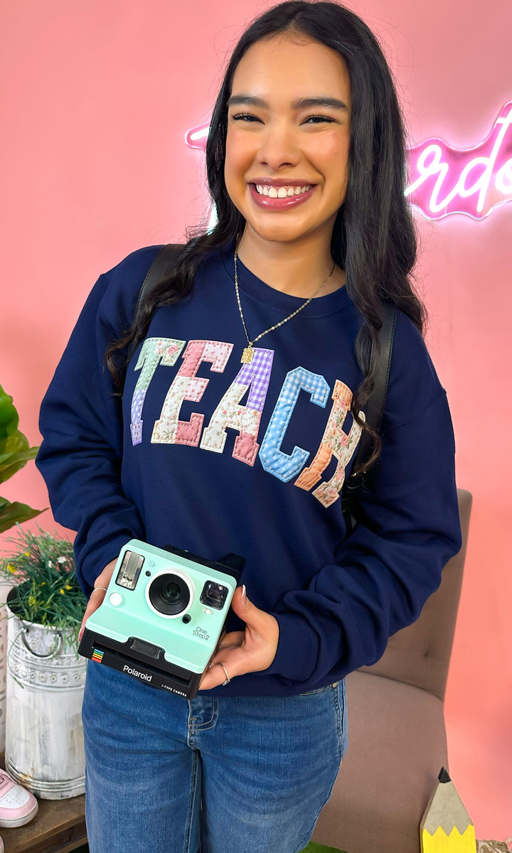 Teach Patchwork Graphic Sweatshirt
