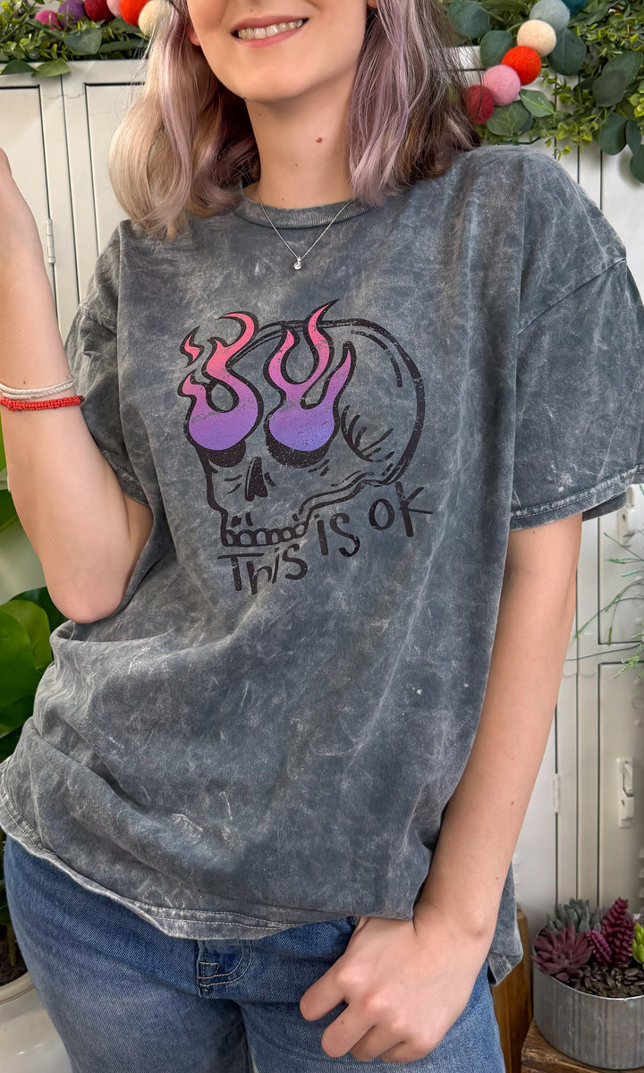 This is OK Fire Skull Mineral Wash Graphic T-Shirt