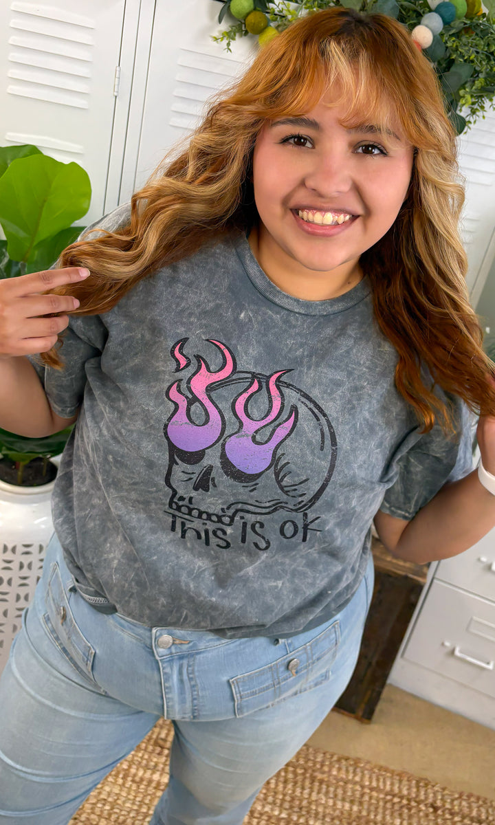 This is OK Fire Skull Mineral Wash Graphic T-Shirt