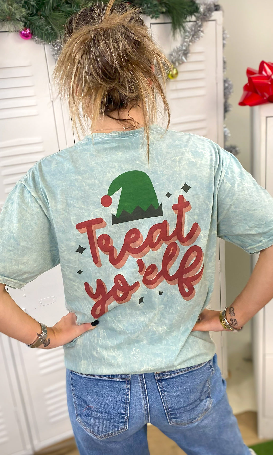 Treat Yo Elf Christmas Graphic Mineral Washed Shirt