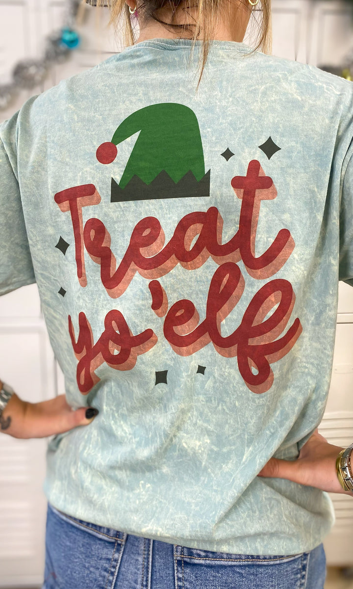 Treat Yo Elf Christmas Graphic Mineral Washed Shirt