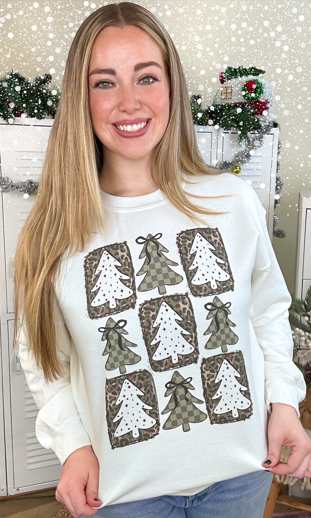 Trendy Pattern Christmas Trees Graphic Sweatshirt
