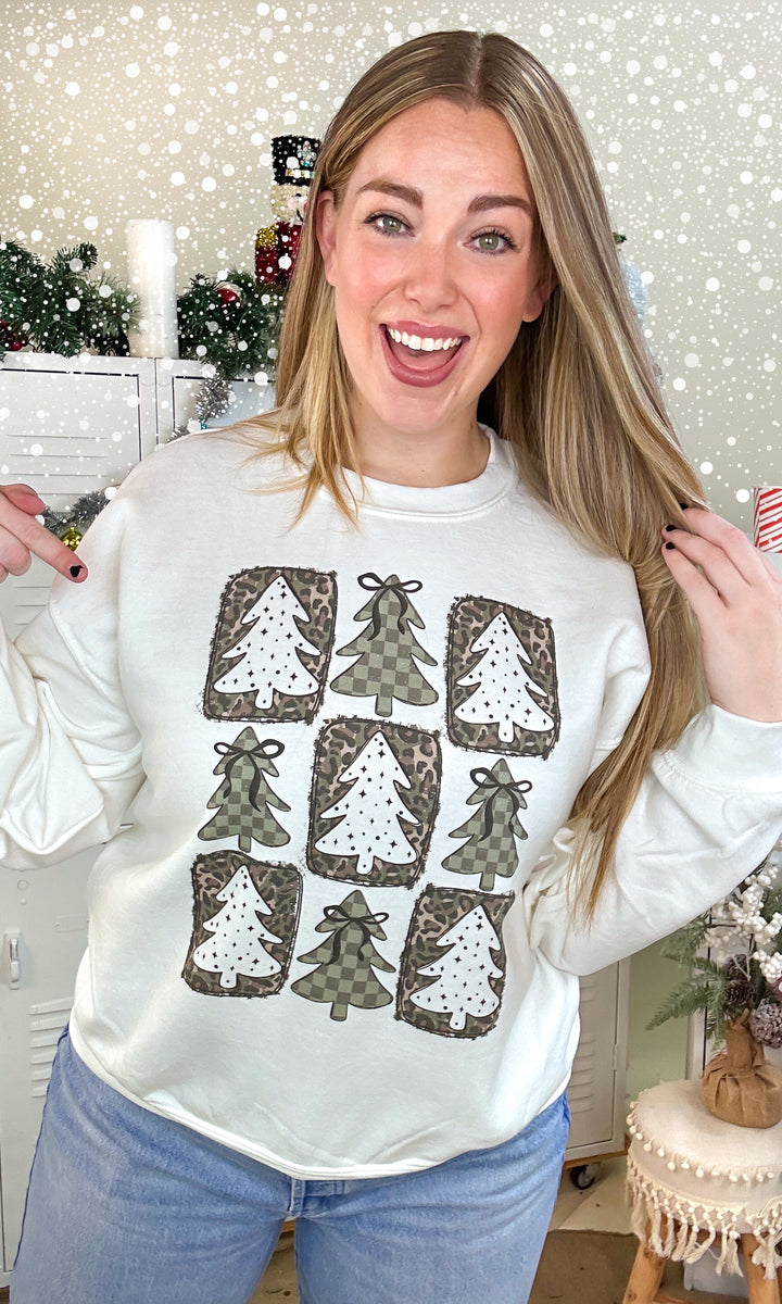 Trendy Pattern Christmas Trees Graphic Sweatshirt