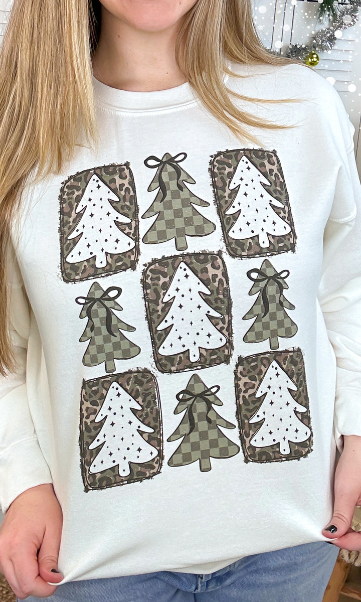 Trendy Pattern Christmas Trees Graphic Sweatshirt