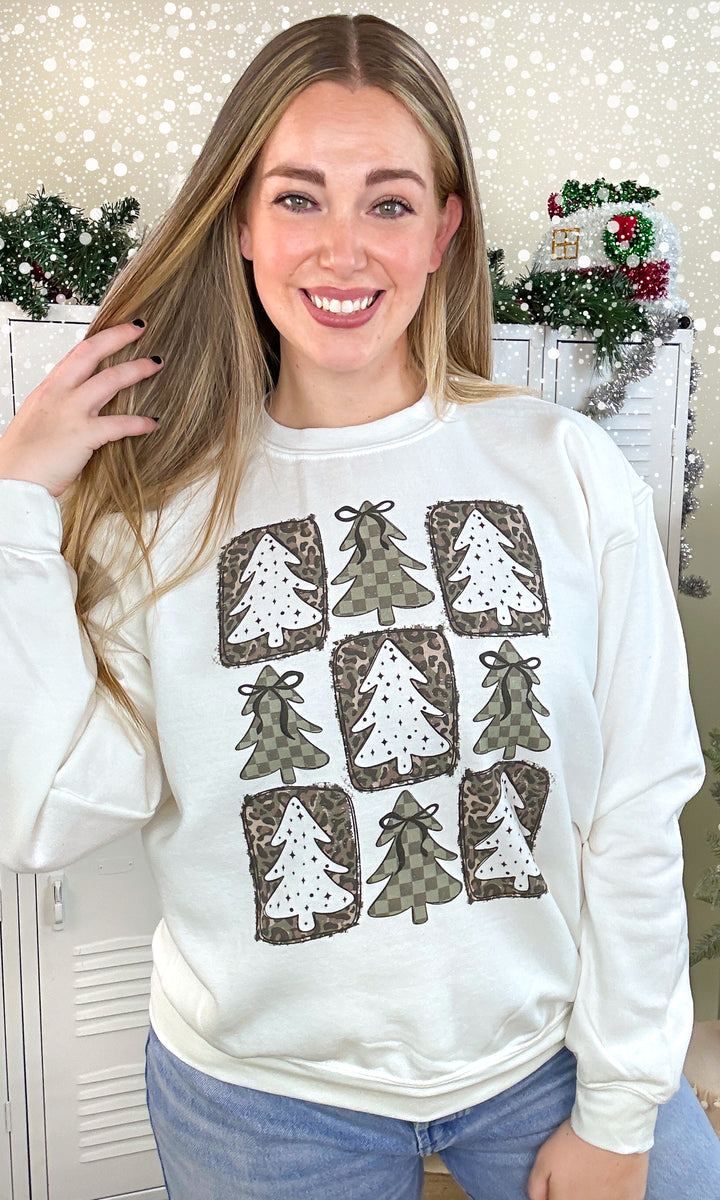 Trendy Pattern Christmas Trees Graphic Sweatshirt