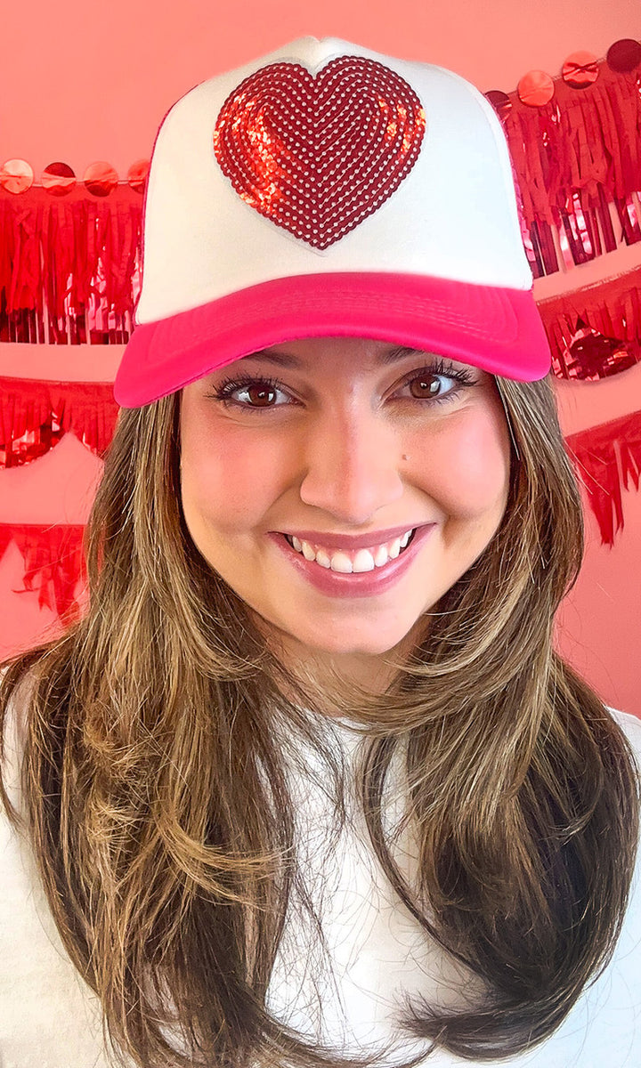 Sequin Heart Trucker Hat