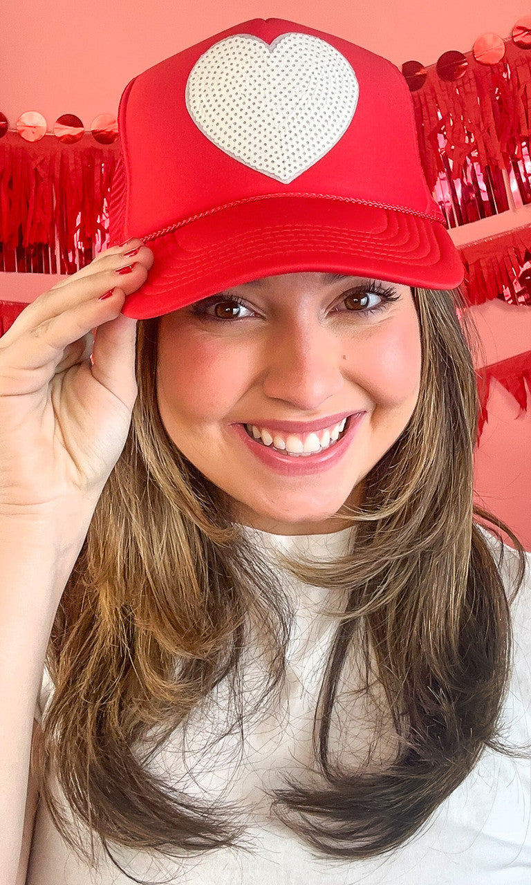 Sequin Heart Trucker Hat