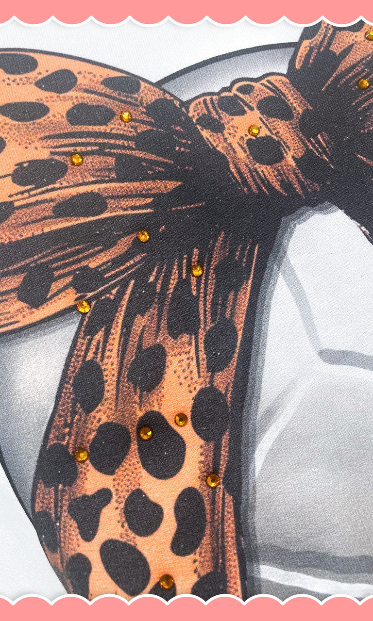 Volleyball Cheetah Bow Rhinestone Graphic Crop Top Shirt