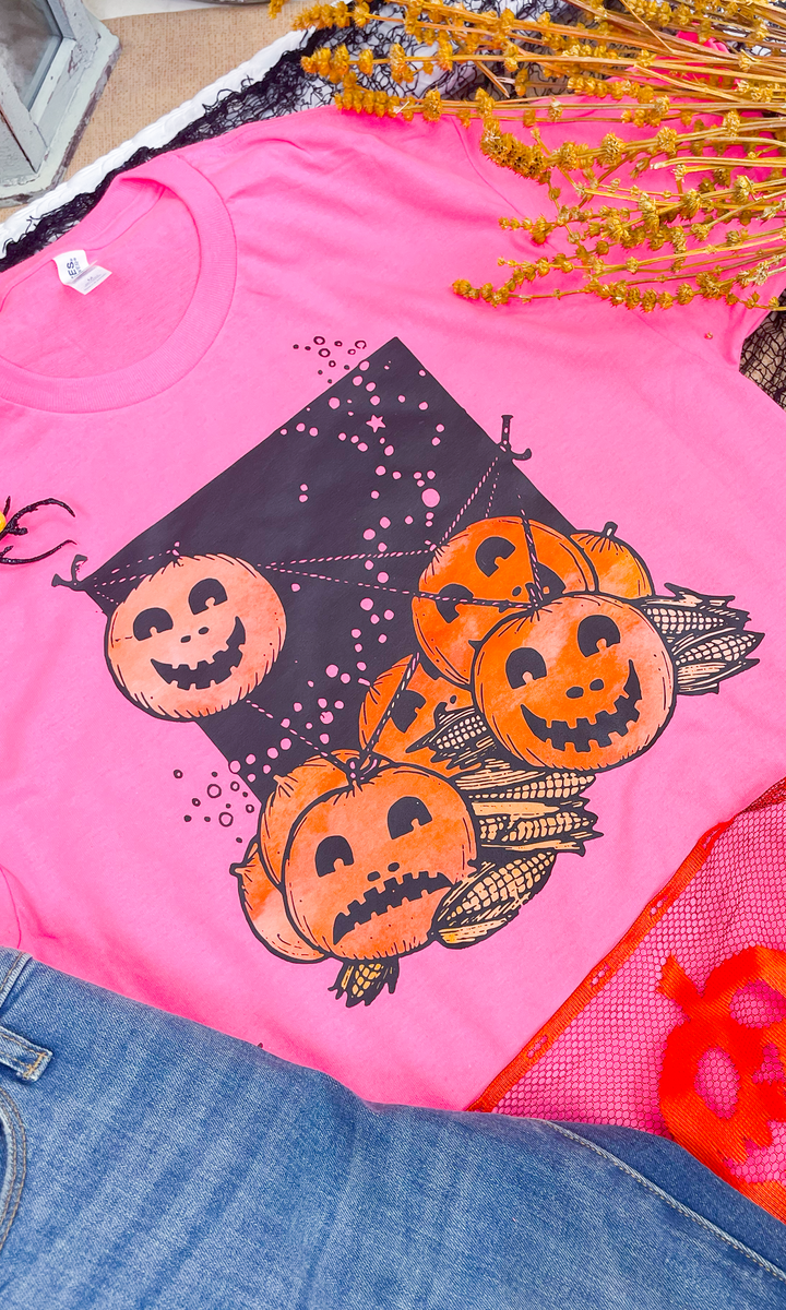 Vintage Pumpkin &amp; Corn Halloween Graphic T-Shirt
