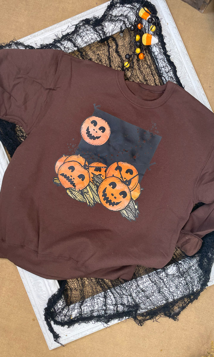 Vintage Pumpkin &amp; Corn Halloween Graphic Sweatshirt