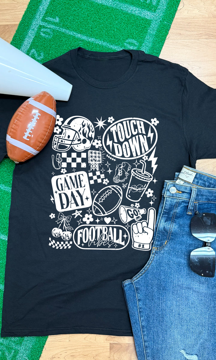 Stylish Vintage Football Season Graphic T-Shirt on a green turf background, perfect for game day vibes.