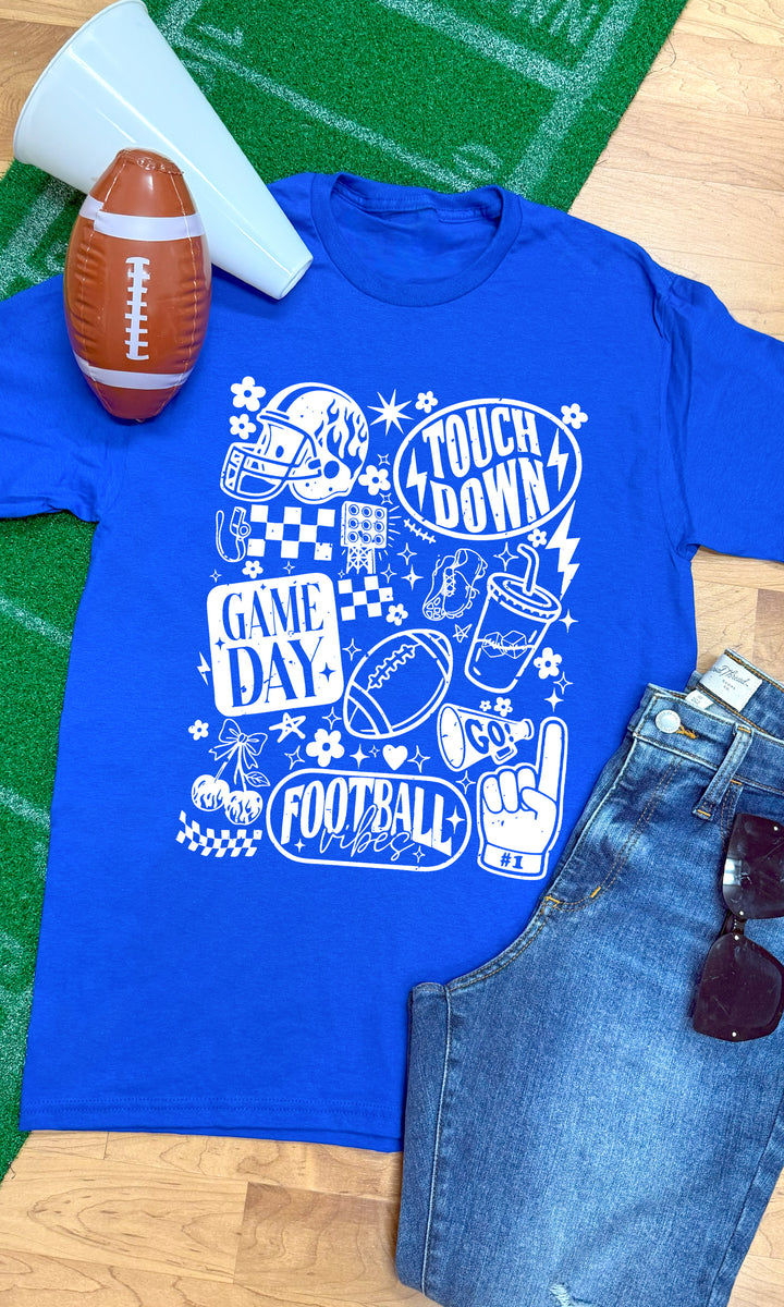 Blue Vintage Football Season Graphic T-Shirt featuring fun football-themed designs for game day vibes.