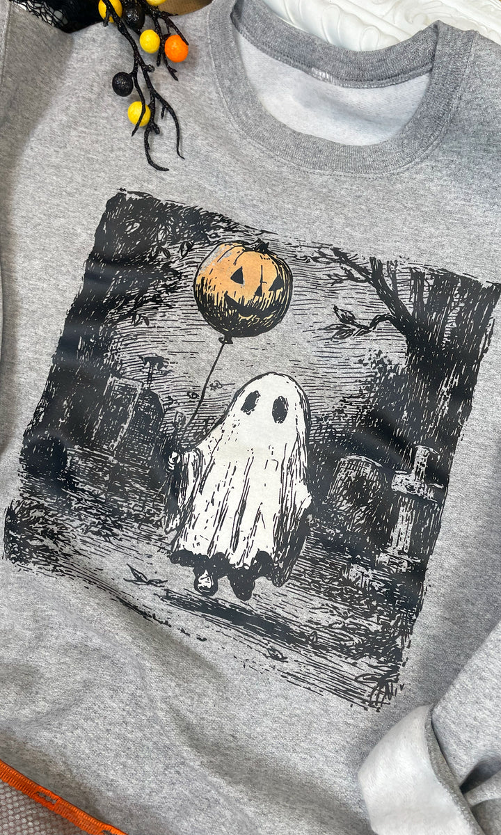 Vintage Ghost Balloon Halloween Graphic Sweatshirt