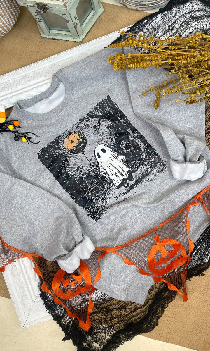 Vintage Ghost Balloon Halloween Graphic Sweatshirt