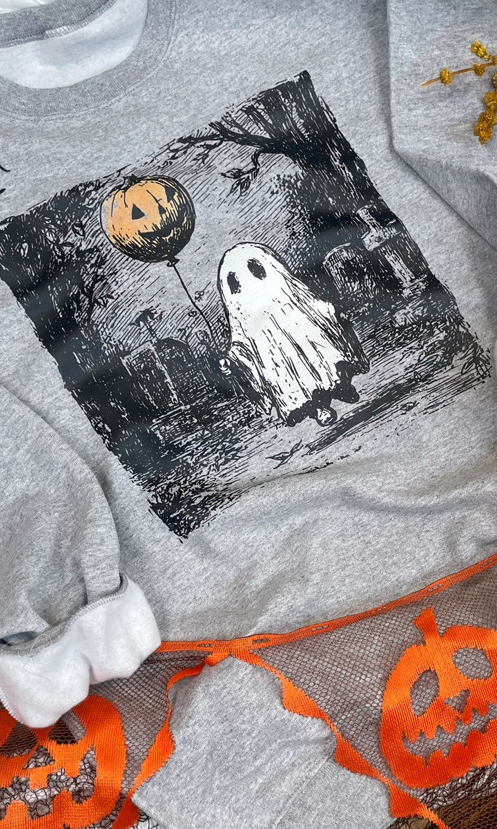 Vintage Ghost Balloon Halloween Graphic Sweatshirt