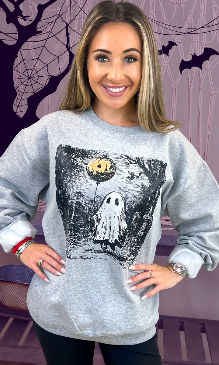 Vintage Ghost Balloon Halloween Graphic Sweatshirt