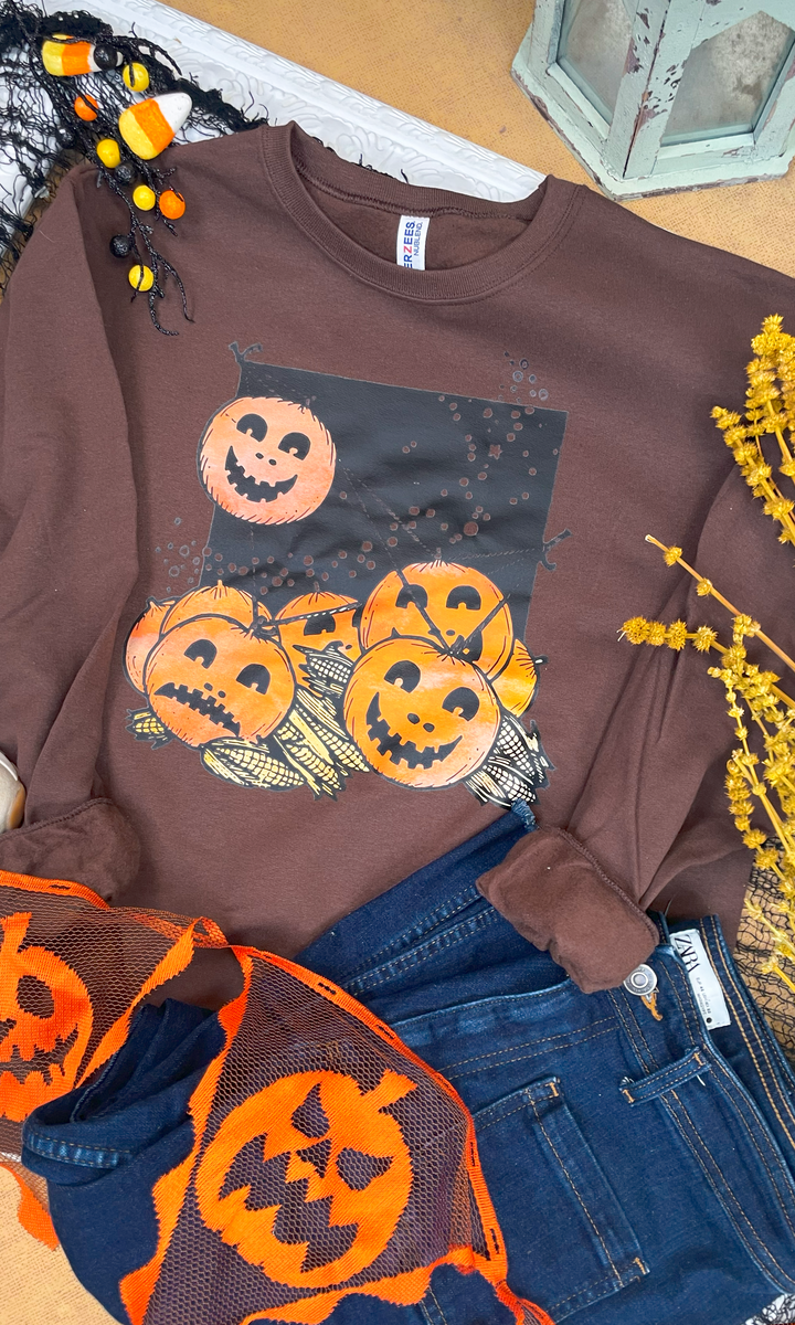 Vintage Pumpkin &amp; Corn Halloween Graphic Sweatshirt