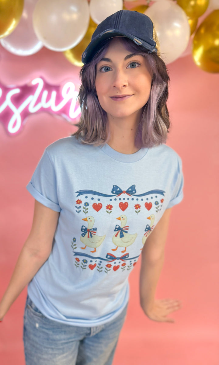 Waddling With Freedom Goose Patriotic Graphic T-Shirt