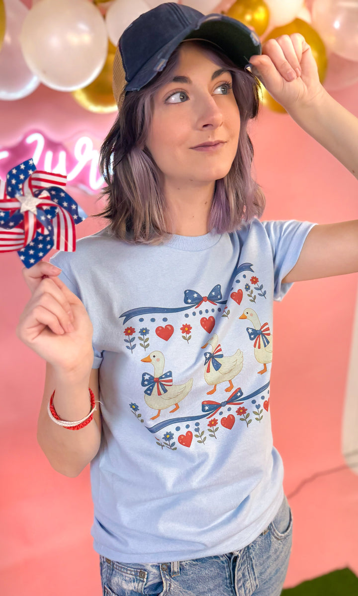 Waddling With Freedom Goose Patriotic Graphic T-Shirt