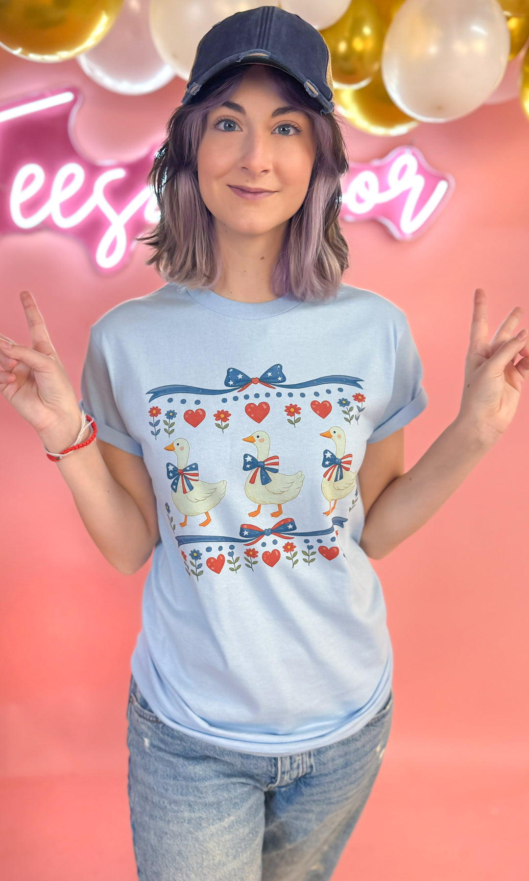 Waddling With Freedom Goose Patriotic Graphic T-Shirt