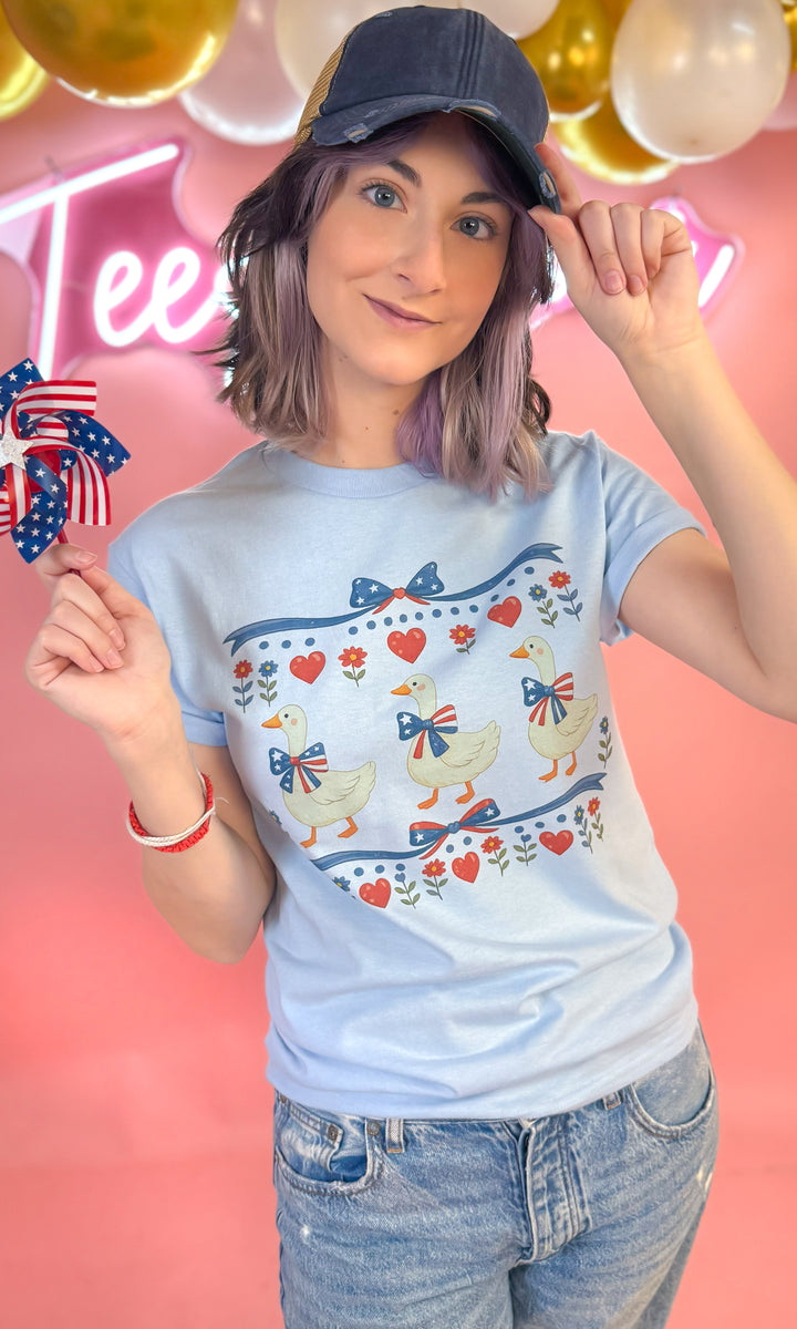 Waddling With Freedom Goose Patriotic Graphic T-Shirt