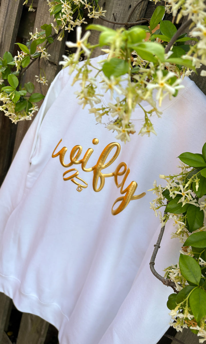 Wifey Gold Metalic Puff Graphic Sweatshirt