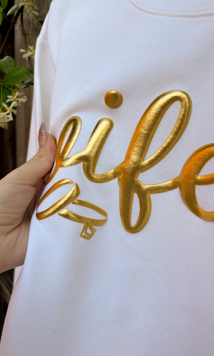 Wifey Gold Metalic Puff Graphic Sweatshirt