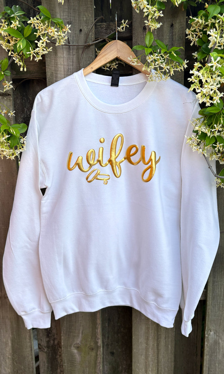 Wifey Gold Metalic Puff Graphic Sweatshirt