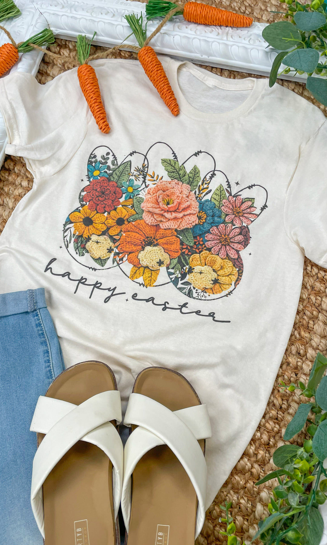 Yarn Flower Easter Bunnies Graphic T-Shirt