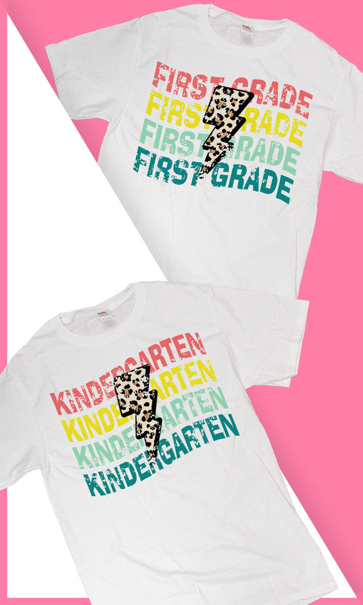 School Leopard Lightning Bolt Graphic Long Sleeve
