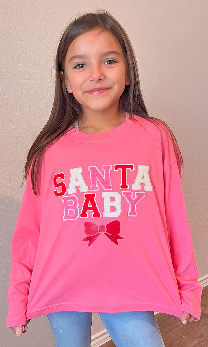 Soft Chenille Santa Baby Boyfriend Long Sleeve T-Shirt