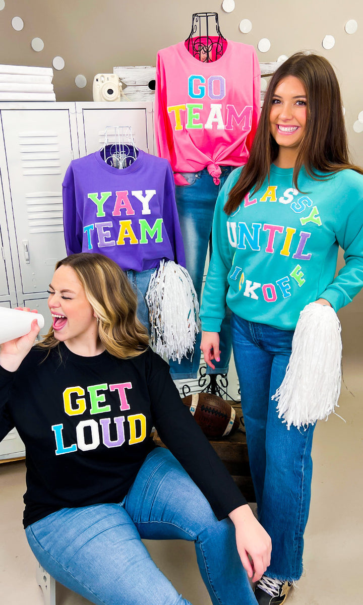 Soft Chenille Yay Team Boyfriend Long Sleeve
