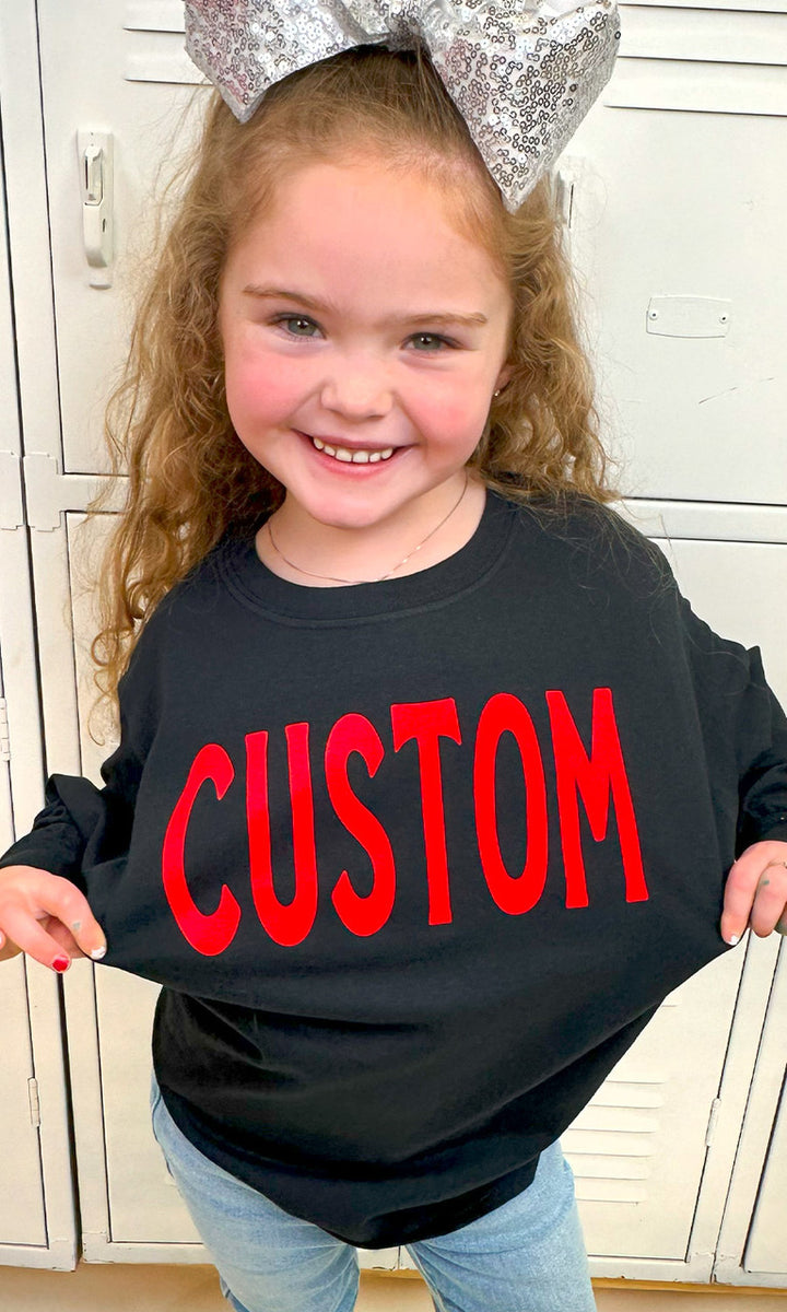 Custom Flock Big Letter Youth Long Sleeve T-Shirt