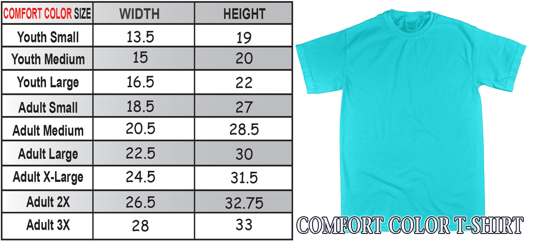 Youth Extra Small T Shirt Size Chart