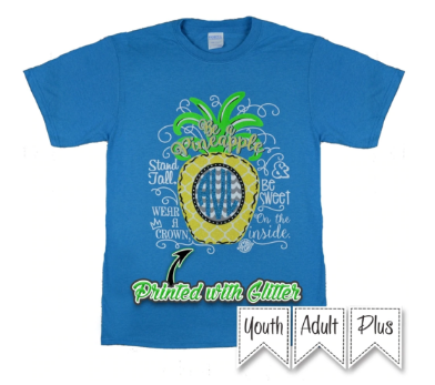 Glitter Be a Pineapple Tropical Neon Blue T-Shirt
