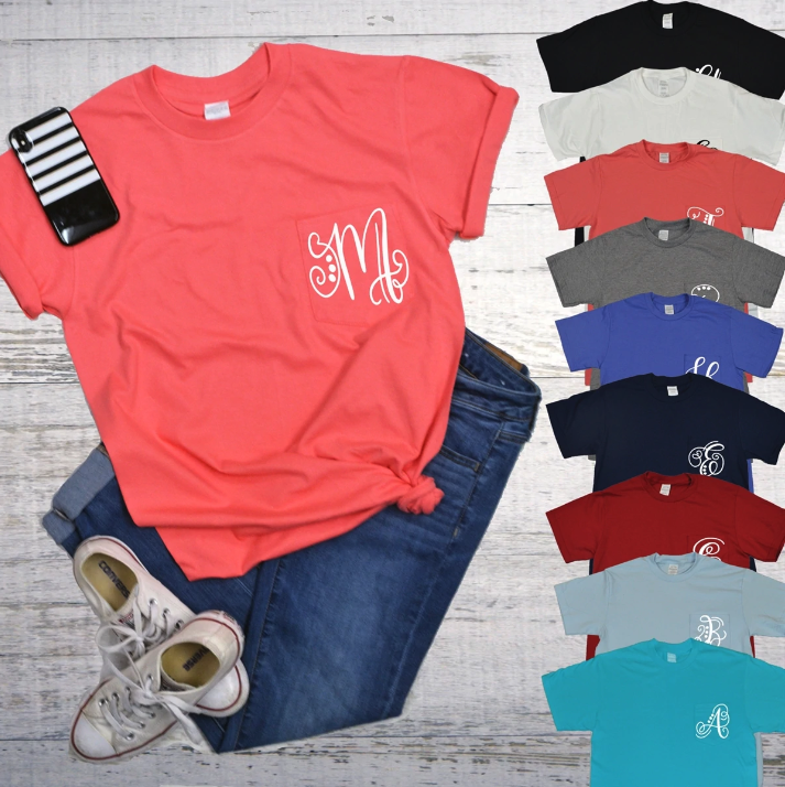 Monogrammed T-shirts in Various Colors