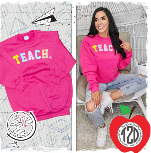 Teach Color Block Letter Sweatshirt